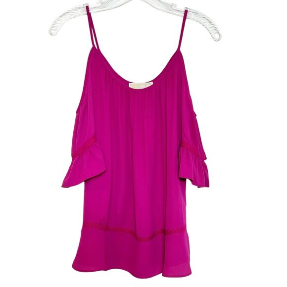 MICHAEL MICHAEL KORS SILKY COLD SHOULDER PINK LIGHT WEIGHT WOMEN BLOUSE SMALL - Picture 7 of 8